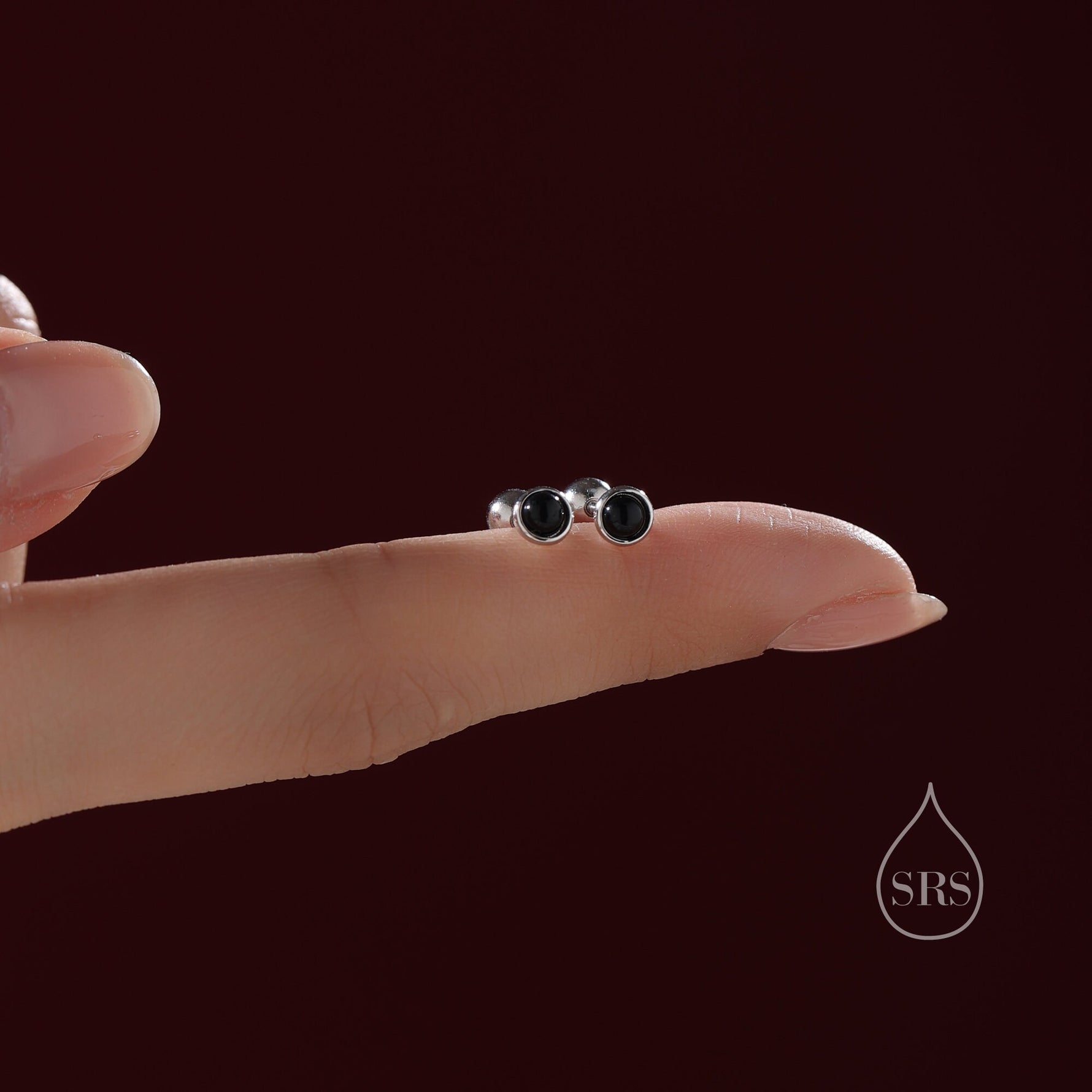 Genuine Black Onyx Screw Back Earrings in Sterling Silver, Natural Black Onyx Stud, Semi-Precious Onyx Screw Back Earrings