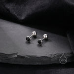 Genuine Black Onyx Screw Back Earrings in Sterling Silver, Natural Black Onyx Stud, Semi-Precious Onyx Screw Back Earrings