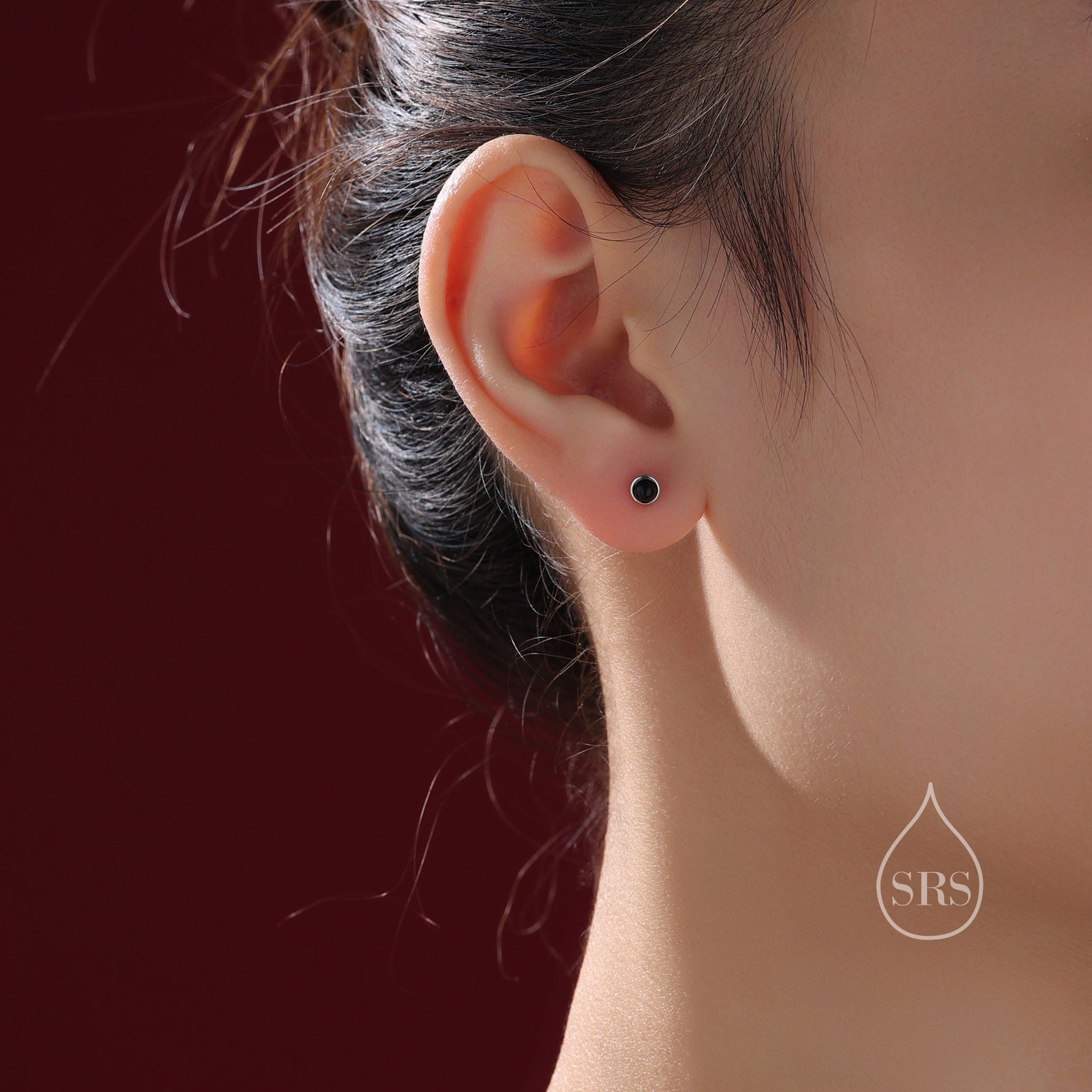 Genuine Black Onyx Screw Back Earrings in Sterling Silver, Natural Black Onyx Stud, Semi-Precious Onyx Screw Back Earrings
