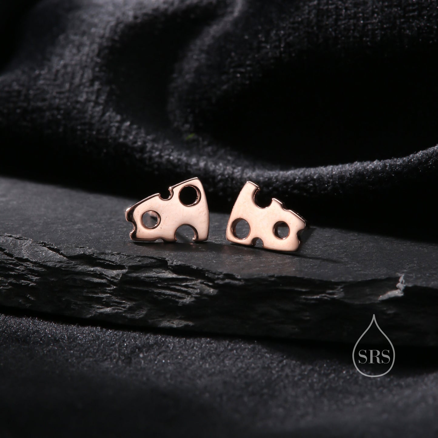 Swiss Cheese Stud Earrings in Sterling Silver,  Silver, Gold or Rose Gold, Cute Fun Quirky  Jewellery, Jewelry Gift for Her