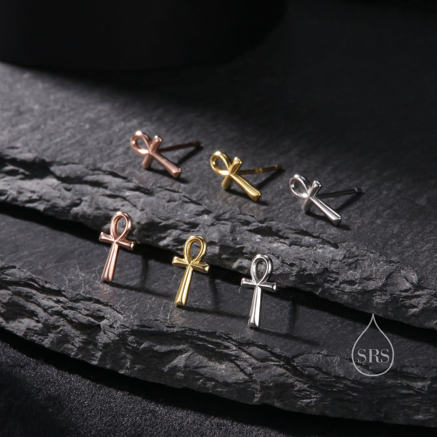 Ankh Stud Earrings in Sterling Silver, Silver, Gold or Rose Gold,  Egyptian Hieroglyphics Earrings, Ankh Earrings