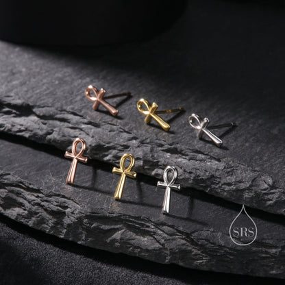 Ankh Stud Earrings in Sterling Silver, Silver, Gold or Rose Gold,  Egyptian Hieroglyphics Earrings, Ankh Earrings