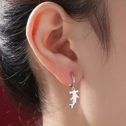 Tiny Hammerhead Shark Fish Huggie Hoop Earrings in Sterling Silver, Fish Earrings, Shark Fish Dangle Hoops, Fish Hoops, Ocean Animal Earring