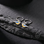 Super Cute Blue Tit Bird Huggie Hoop Earrings in Sterling Silver - Cute Bird Hoop Earrings, Blue Tit Earrings