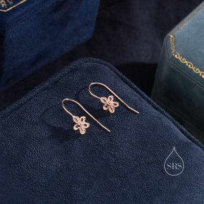 Sterling Silver Forget-me-not Flower Drop Hook Earrings, Silver or Gold or Rose Gold, Daisy Earrings, Minimalist Forget me not Earrings