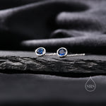 Sapphire Blue Bezel CZ Crystal Threader Earrings in Sterling Silver, Silver or Gold, Minimalist Crystal Ear Threaders, Threader Ear Jackets