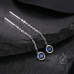 Sapphire Blue Bezel CZ Crystal Threader Earrings in Sterling Silver, Silver or Gold, Minimalist Crystal Ear Threaders, Threader Ear Jackets