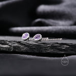 Amethyst Purple Bezel CZ Crystal Threader Earrings in Sterling Silver, Silver or Gold, Minimalist Crystal Ear Threaders