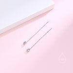 Delicate Droplet Bezel CZ Crystal Threader Earrings in Sterling Silver, Silver or Gold, Minimalist Pear Cut Crystal Ear Threaders
