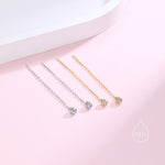 Delicate Droplet Bezel CZ Crystal Threader Earrings in Sterling Silver, Silver or Gold, Minimalist Pear Cut Crystal Ear Threaders