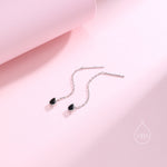 Tiny Black Droplet Bezel CZ Crystal Threader Earrings in Sterling Silver, Silver or Gold, Minimalist Pear Cut Ear Threaders