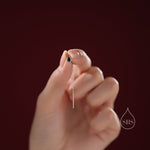 Tiny Black Droplet Bezel CZ Crystal Threader Earrings in Sterling Silver, Silver or Gold, Minimalist Pear Cut Ear Threaders