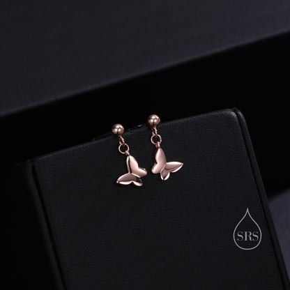 Sterling Silver Butterfly Drop Stud Earrings, Silver or Gold or Rose Gold, Butterfly Dangle Earrings, Dainty Butterfly Dangle Earrings