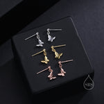 Sterling Silver Butterfly Drop Stud Earrings, Silver or Gold or Rose Gold, Butterfly Dangle Earrings, Dainty Butterfly Dangle Earrings