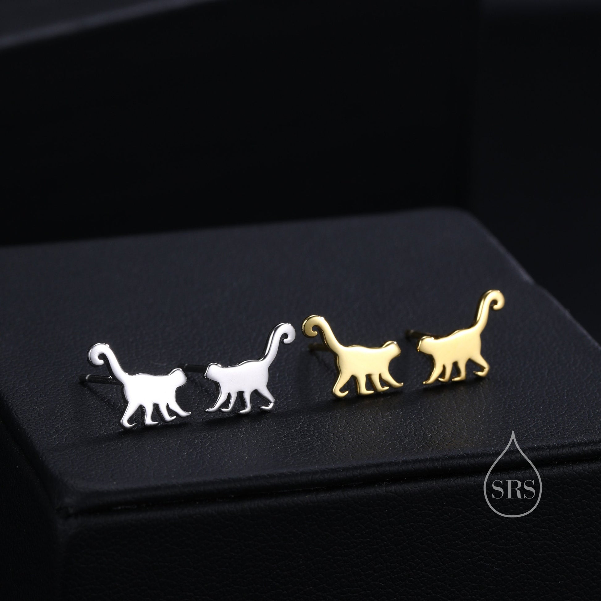 Monkey Stud Earrings in Sterling Silver, Silver or Gold, Nature Inspired Animal Design