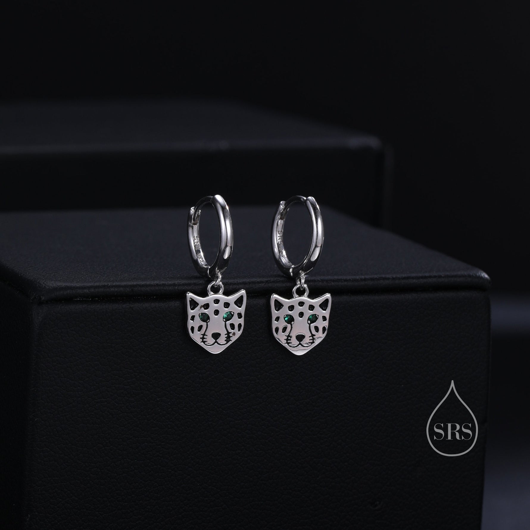 Leopard Face Huggie Hoop Earrings in Sterling Silver, Leopard Earrings, Leopard Dangle Hoops, Fish Hoops, Animal Earring