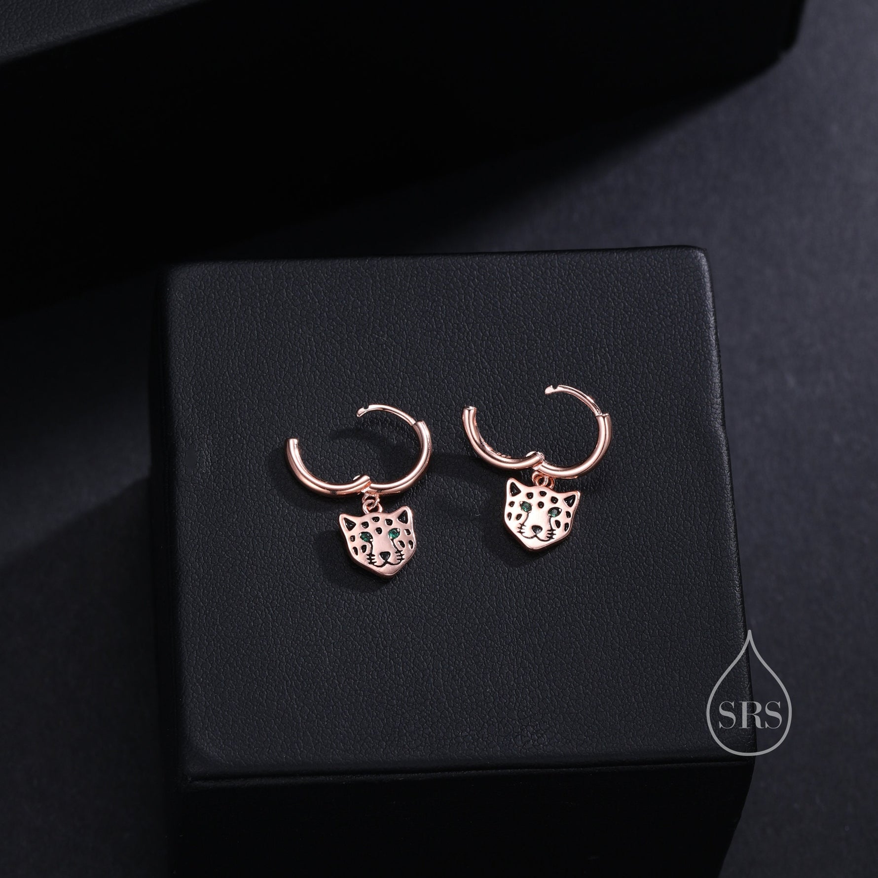Leopard Face Huggie Hoop Earrings in Sterling Silver, Leopard Earrings, Leopard Dangle Hoops, Fish Hoops, Animal Earring