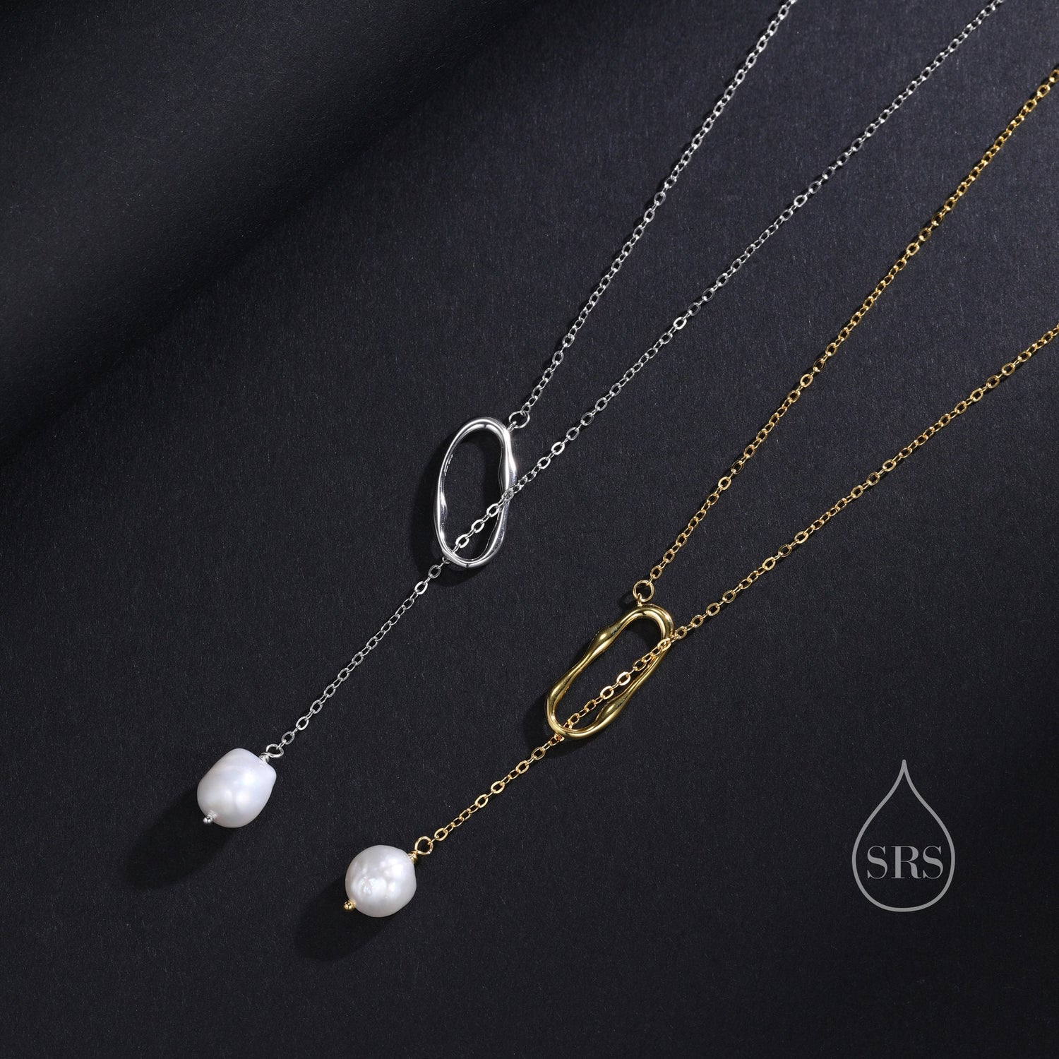 Baroque Pearl Organic Ring Lariat Necklace