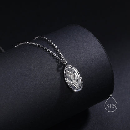 Lily of the Valley Flower Oval Pendant Necklace in Sterling Silver, Silver or Gold, May Birth Flower, Nature Inspired Flower Disk Necklace