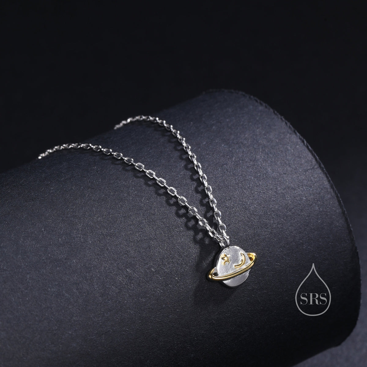 Dainty Planet Pendant Necklace in Sterling Silver, Saturn Necklace, Small Planet Necklace, Space Pendant