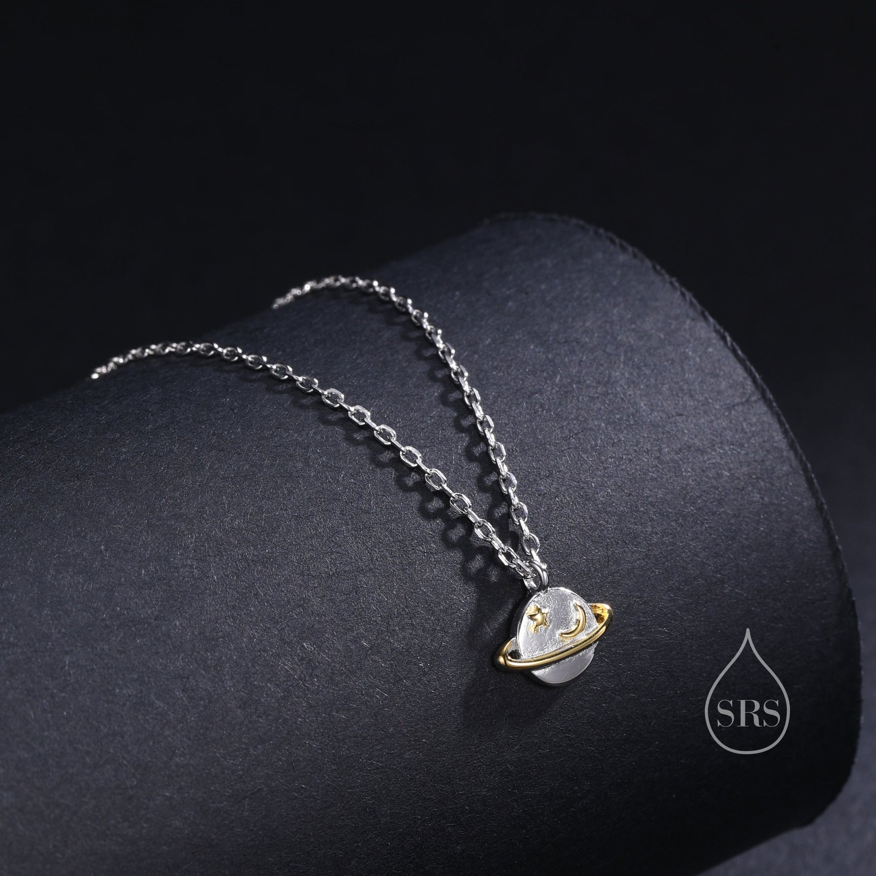Dainty Planet Pendant Necklace in Sterling Silver, Saturn Necklace, Small Planet Necklace, Space Pendant