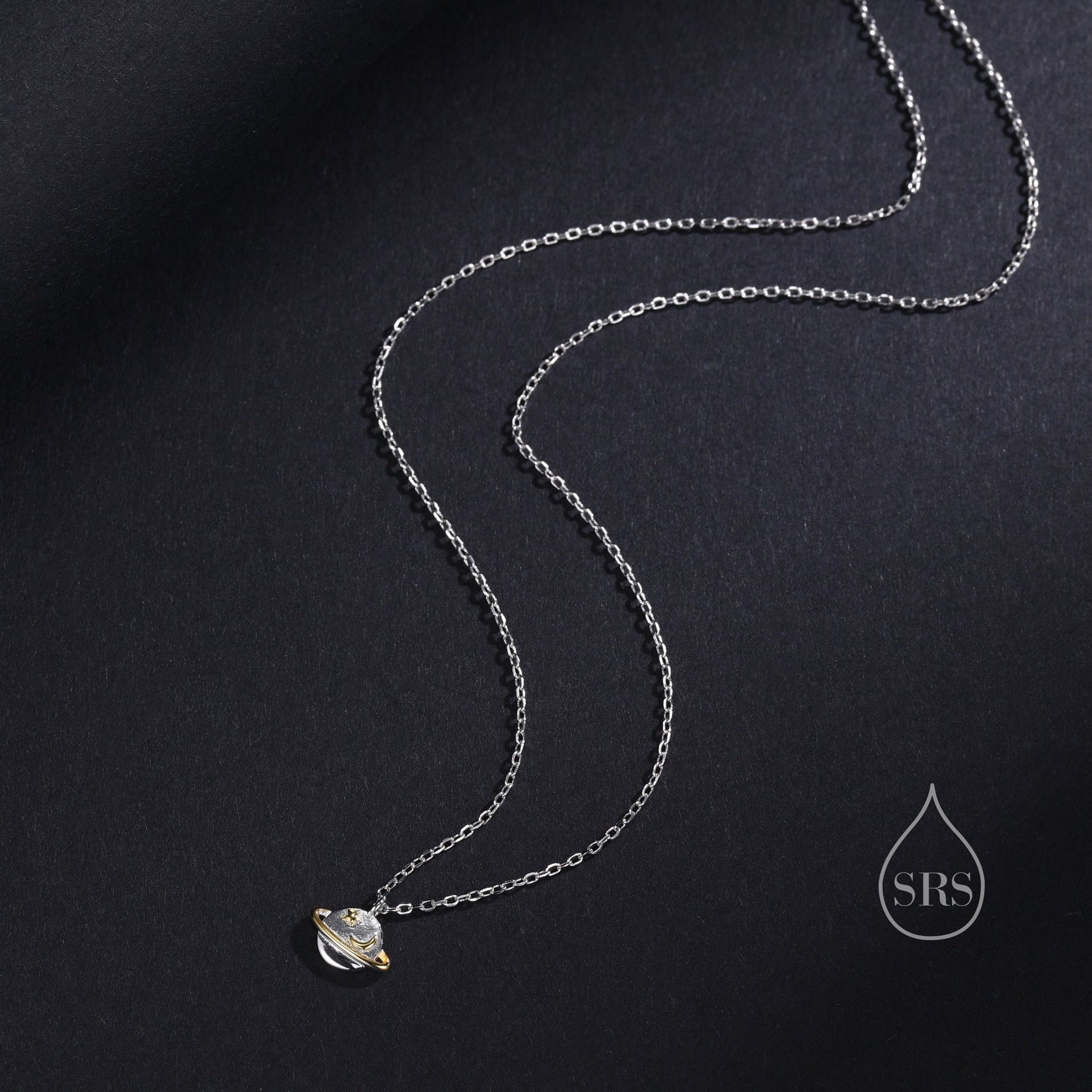 Dainty Planet Pendant Necklace in Sterling Silver, Saturn Necklace, Small Planet Necklace, Space Pendant