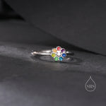 Cute Rainbow Smiling Flower Motif Ring