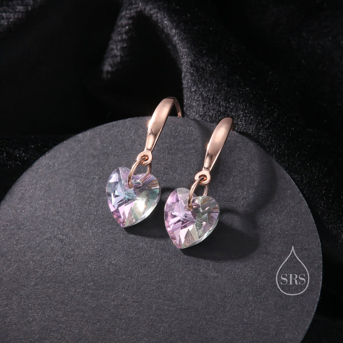 Alexandrite Purple Pink CZ Heart Drop Dangle Earrings in Sterling Silver, Silver or Rose Gold, Blue Crystal Heart Earrings