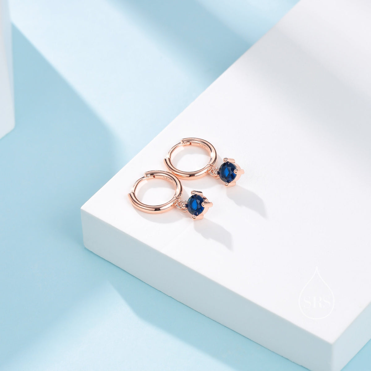 Tiny Sapphire Blue CZ Huggie Hoop in Sterling Silver, Silver or Gold or Rose Gold, Minimalist Simple Hoop Earrings, 4mm CZ Hoops