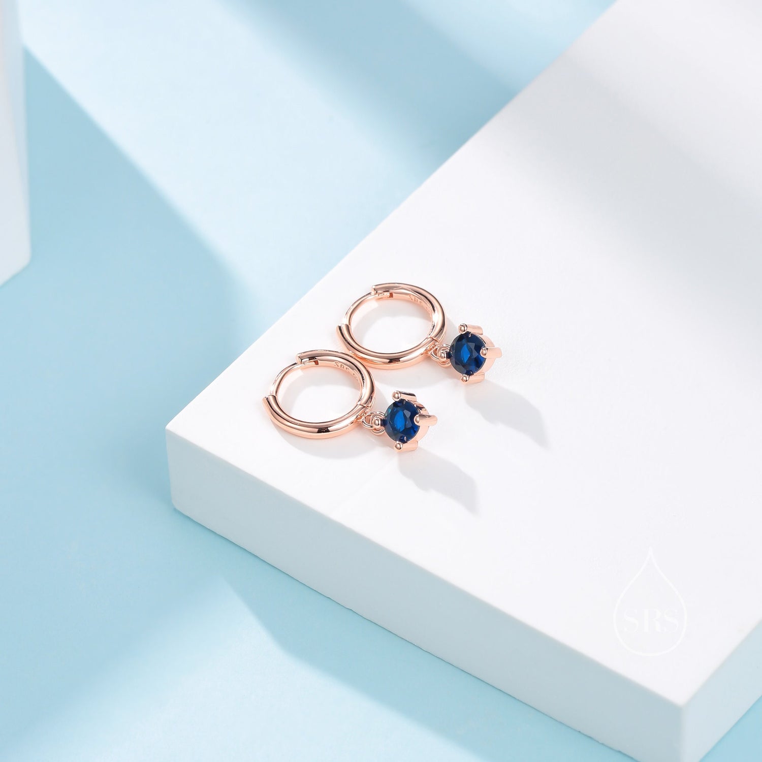 Tiny Sapphire Blue CZ Huggie Hoop in Sterling Silver, Silver or Gold or Rose Gold, Minimalist Simple Hoop Earrings, 4mm CZ Hoops