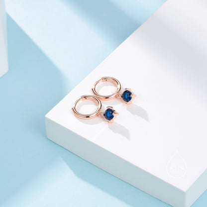 Tiny Sapphire Blue CZ Huggie Hoop in Sterling Silver, Silver or Gold or Rose Gold, Minimalist Simple Hoop Earrings,  4mm CZ Hoops