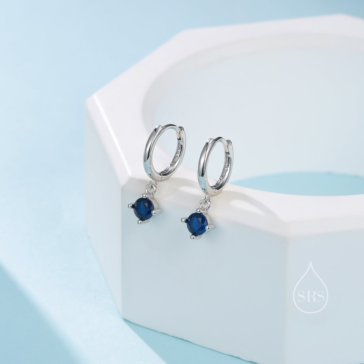 Tiny Sapphire Blue CZ Huggie Hoop in Sterling Silver, Silver or Gold or Rose Gold, Minimalist Simple Hoop Earrings, 4mm CZ Hoops