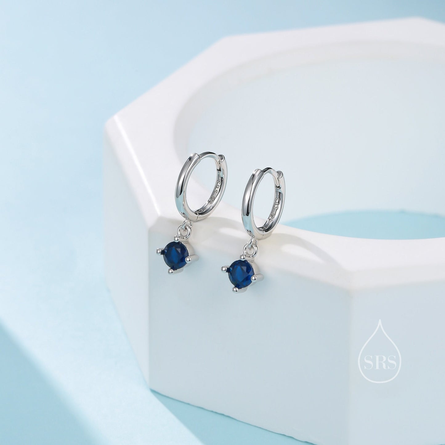 Tiny Sapphire Blue CZ Huggie Hoop in Sterling Silver, Silver or Gold or Rose Gold, Minimalist Simple Hoop Earrings,  4mm CZ Hoops