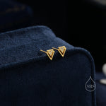 Tiny Double Triangle Stud Earrings in Sterling Silver, Silver or Gold or Rose Gold, Cut Out Triangle Jacket Earrings, Triangle CZ Earrings