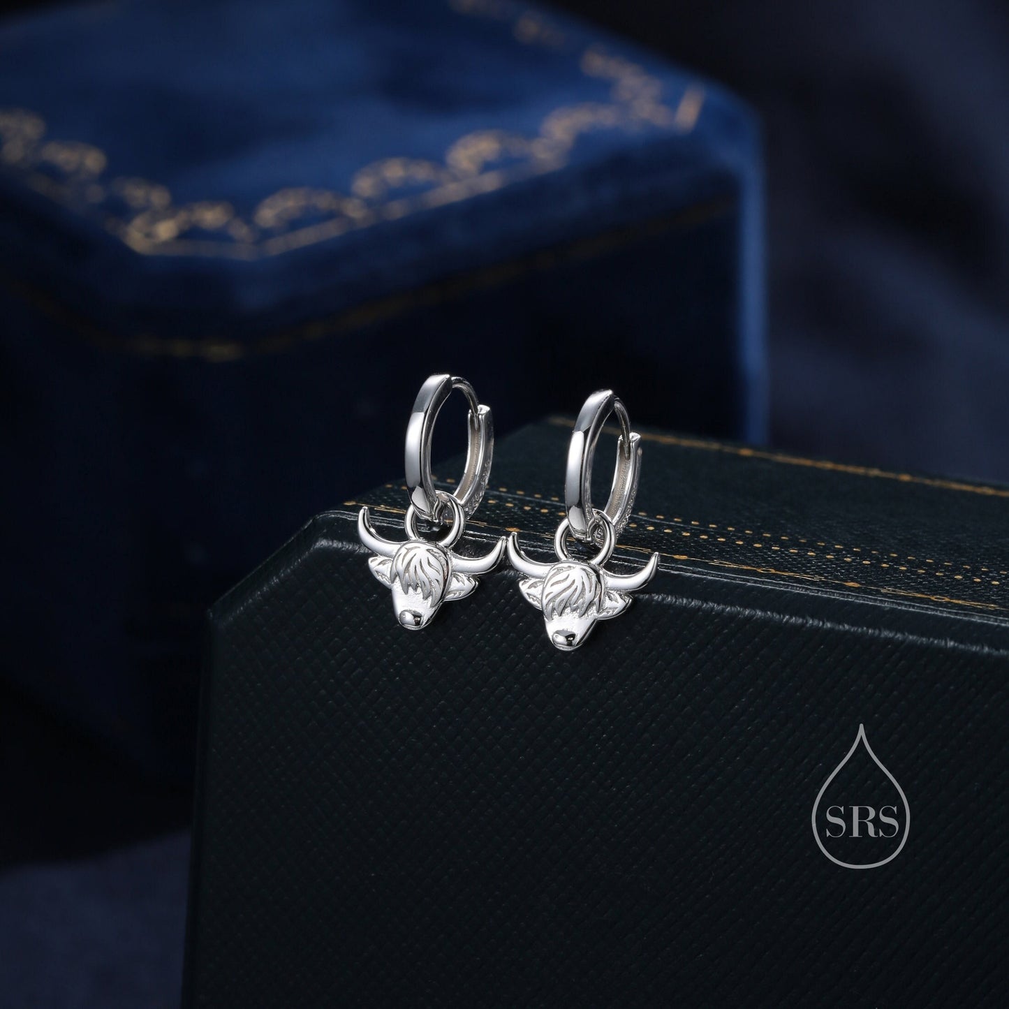 Highland Cow Huggie Hoops in Sterling Silver, Silver or Gold or Rose Gold, Highland Cow Earrings, Detachable Hoops