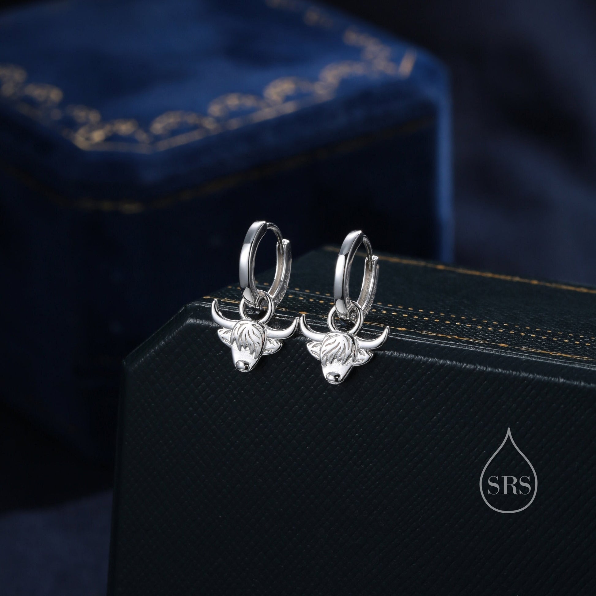 Highland Cow Huggie Hoops in Sterling Silver, Silver or Gold or Rose Gold, Highland Cow Earrings, Detachable Hoops