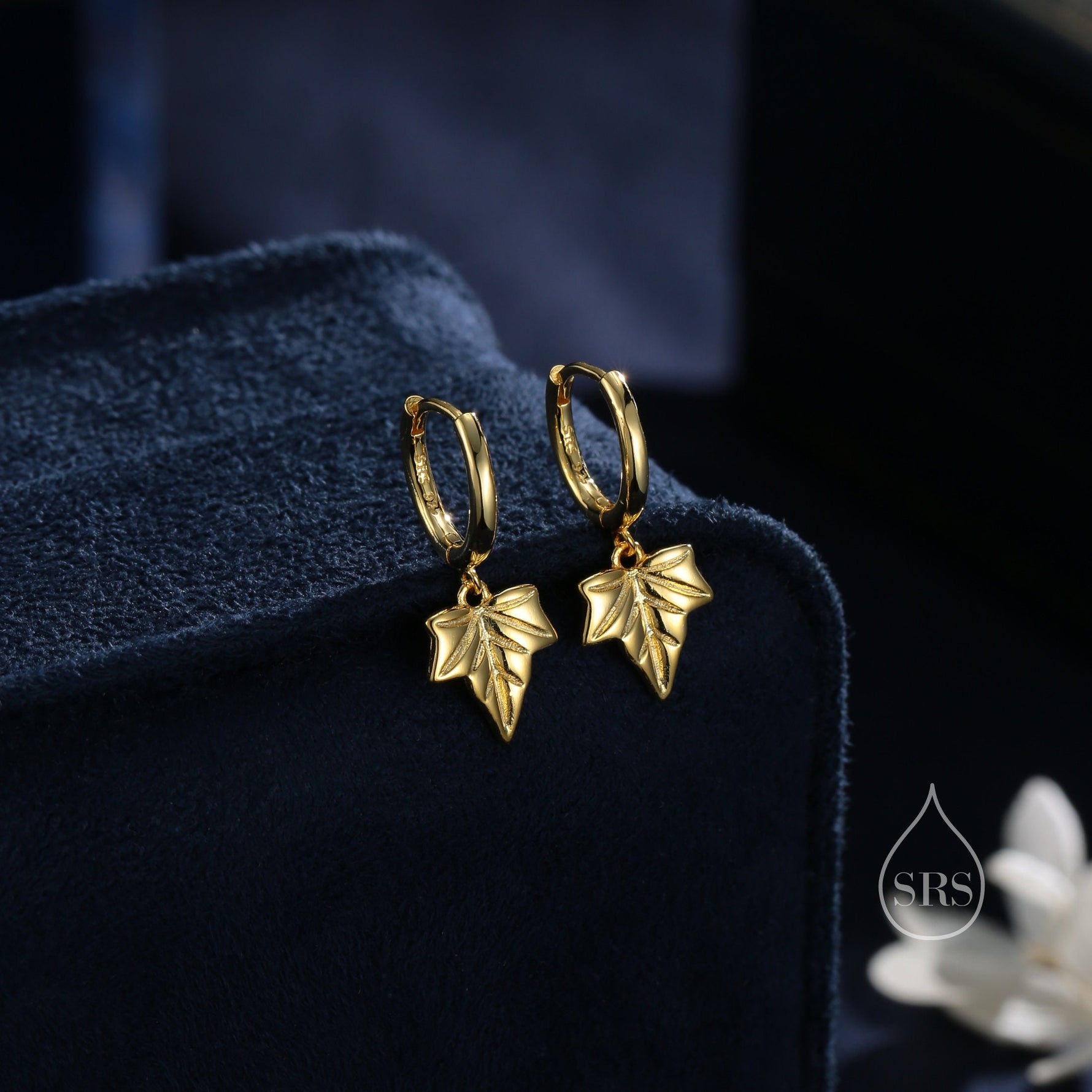 Sterling Silver Ivy Leaf Hoops Earrings, Silver or Gold or Rose Gold, Ivy Leaf Earrings, Leaf Earrings,