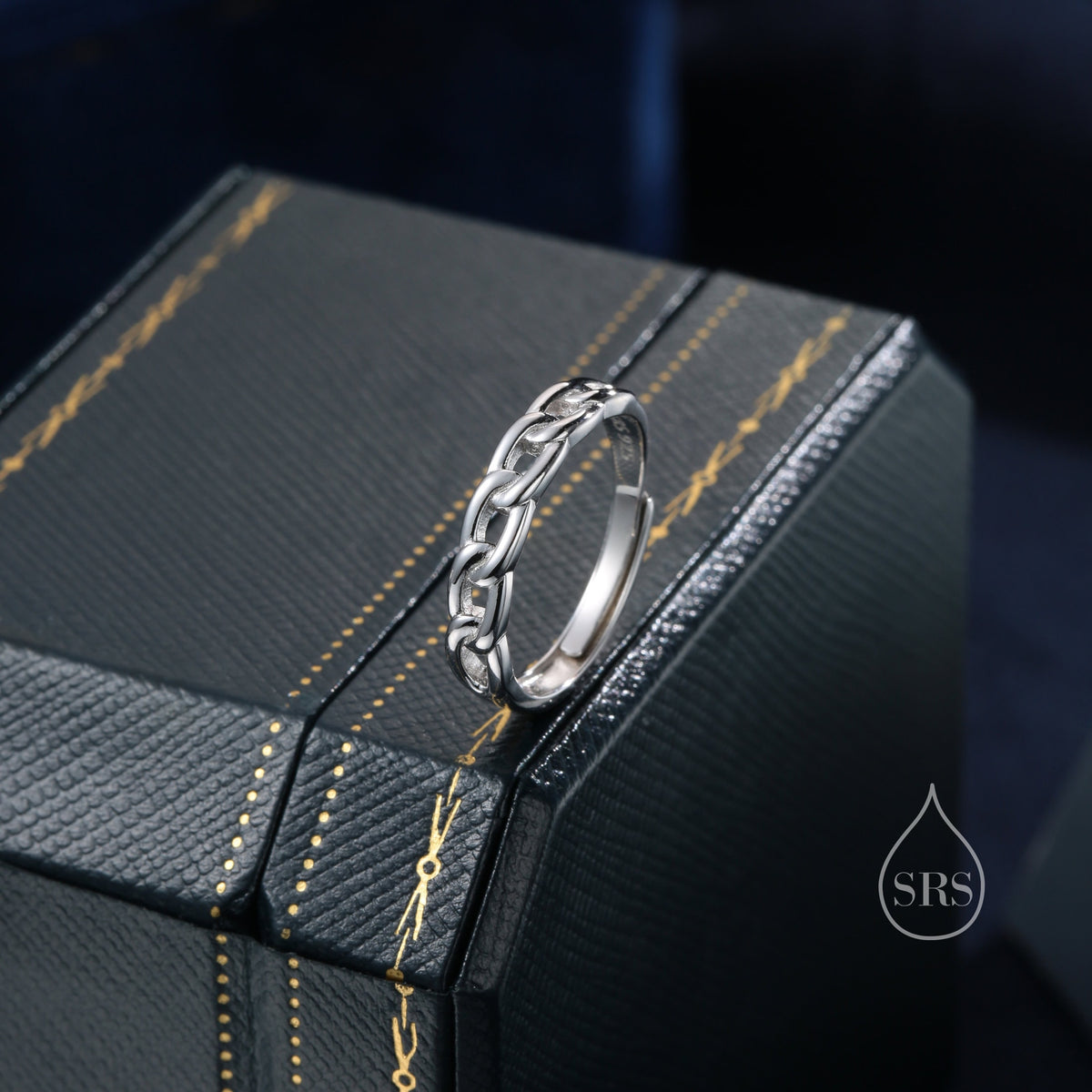 Sterling Silver Delicate Curb Chain Ring, Adjustable Size, Minimalist Link Chain Ring, Simple Chain Ring, Knot Ring