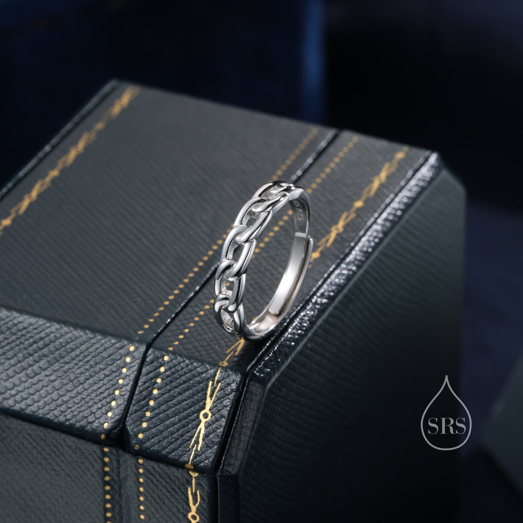 Sterling Silver Delicate Curb Chain Ring, Adjustable Size, Minimalist Link Chain Ring, Simple Chain Ring, Knot Ring