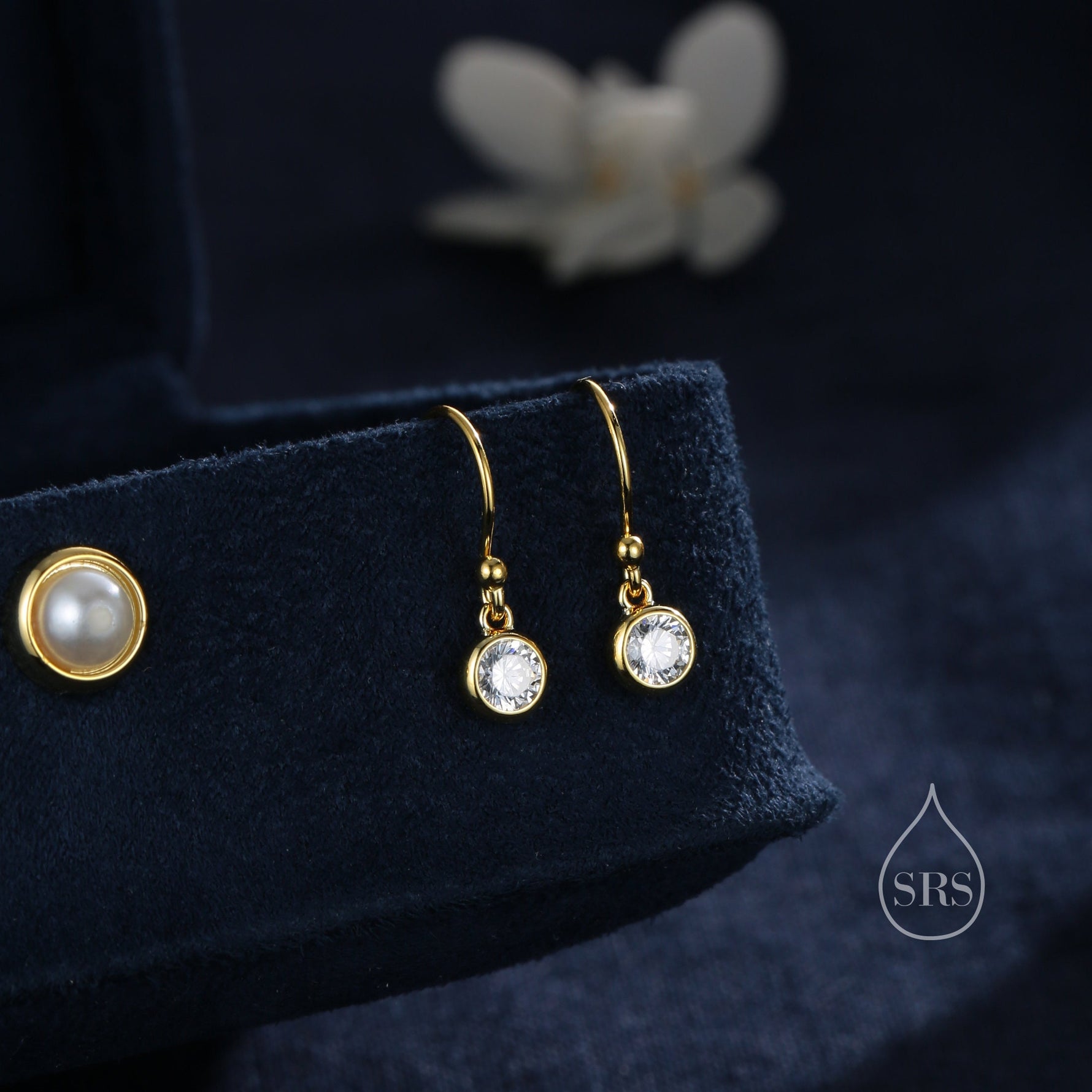 Tiny and Minimalist 4mm CZ Drop Earrings in Sterling Silver, Cubic Zirconia Hook Earrings, Silver, Gold or Rose Gold, Minimal Earrings