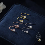 Tiny and Minimalist 4mm CZ Drop Earrings in Sterling Silver, Cubic Zirconia Hook Earrings, Silver, Gold or Rose Gold, Minimal Earrings