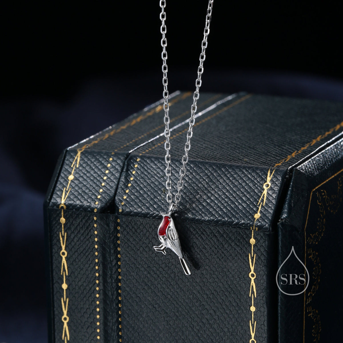 Extra Tiny Robin Bird Pendant Necklace in Sterling Silver with Enamel, Silver Robin Pendant, Nature Inspired Jewellery, Bird Necklace