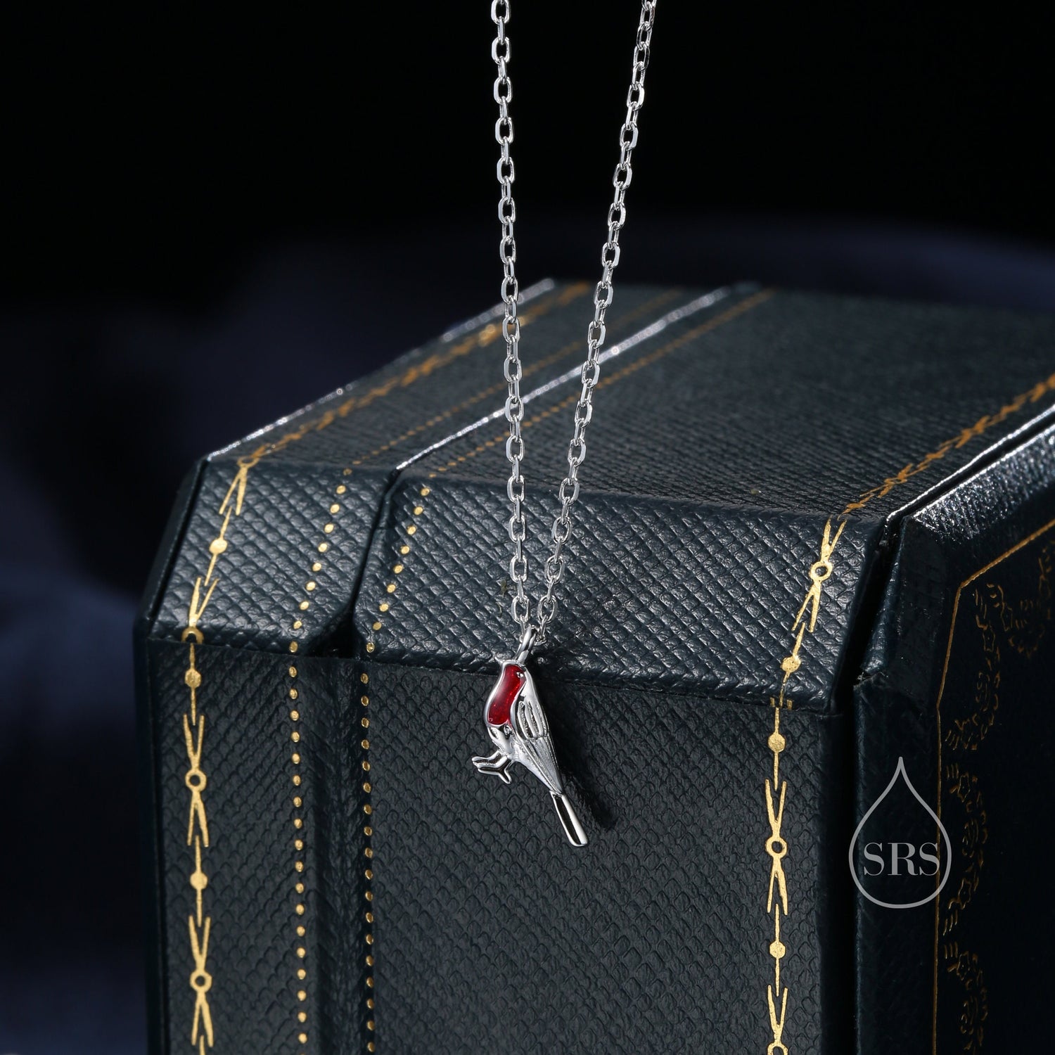Extra Tiny Robin Bird Pendant Necklace in Sterling Silver with Enamel, Silver Robin Pendant, Nature Inspired Jewellery, Bird Necklace