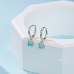 Green Opal Dot Dangle Huggie Hoop Earrings in Sterling Silver, 4mm Tiny Opal Prong Set Hoops, Opal Hoops, Fire Opal Hoops
