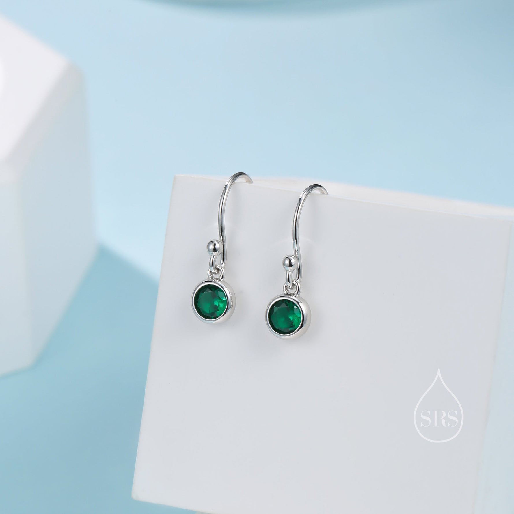 Tiny Emerald Green CZ Drop Earrings in Sterling Silver, Cubic Zirconia Hook Earrings, Silver, Gold or Rose Gold, Minimal Earrings