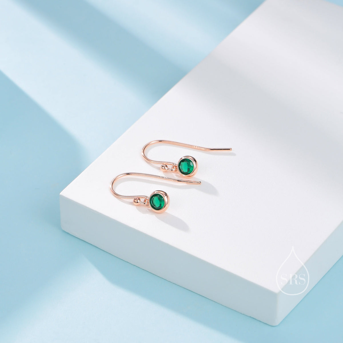 Tiny Emerald Green CZ Drop Earrings in Sterling Silver, Cubic Zirconia Hook Earrings, Silver, Gold or Rose Gold, Minimal Earrings
