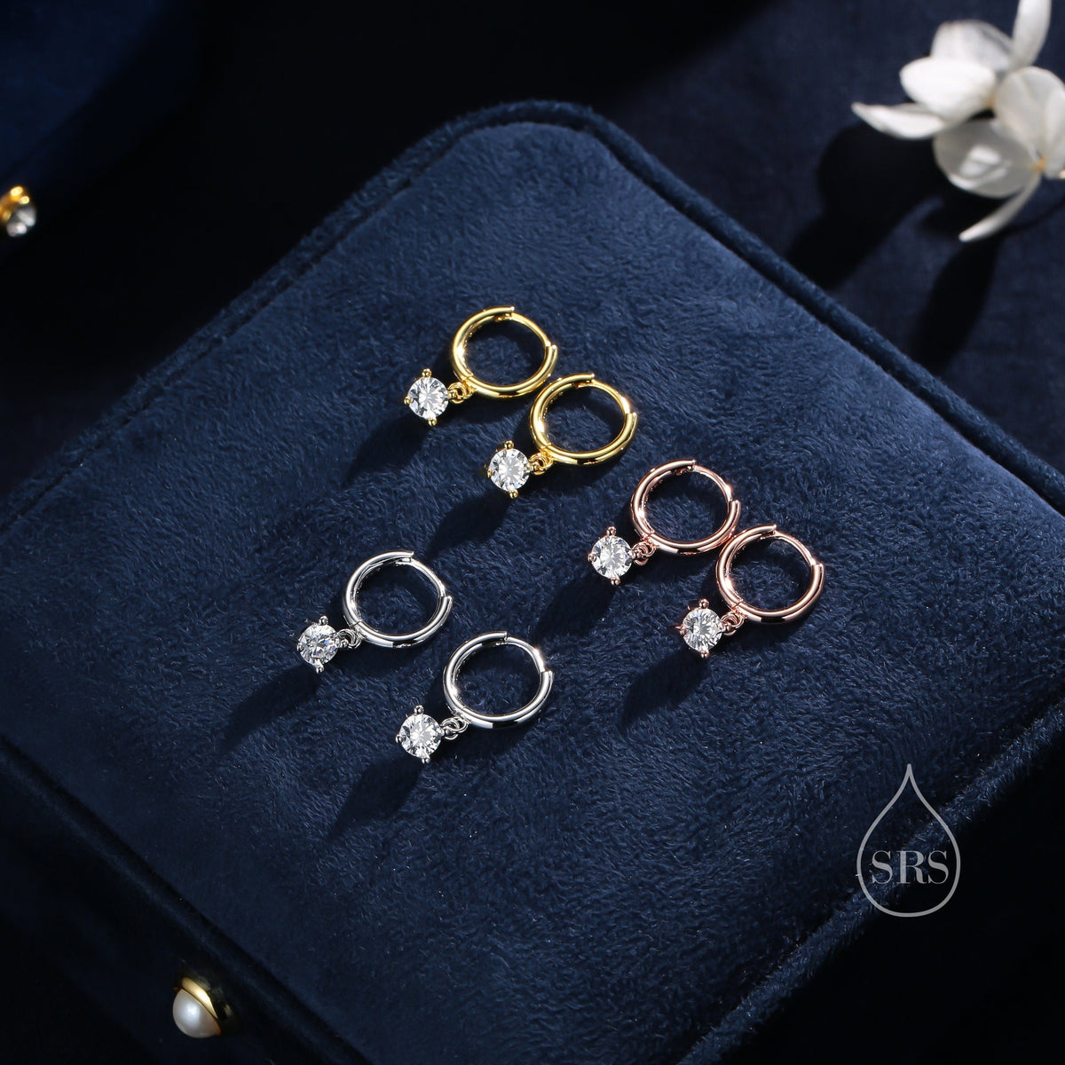 Tiny CZ Huggie Hoop in Sterling Silver, Silver or Gold or Rose Gold, Minimalist Simple Hoop Earrings, 4mm CZ Hoops