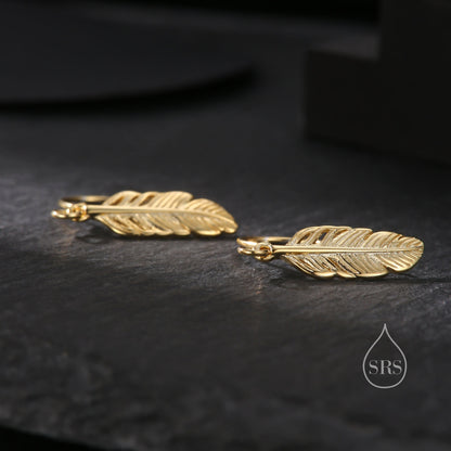 Sterling Silver Feather Drop Hook Earrings, Silver or Gold or Rose Gold, Delicate Feather Dangle Earrings, Nature Inspired