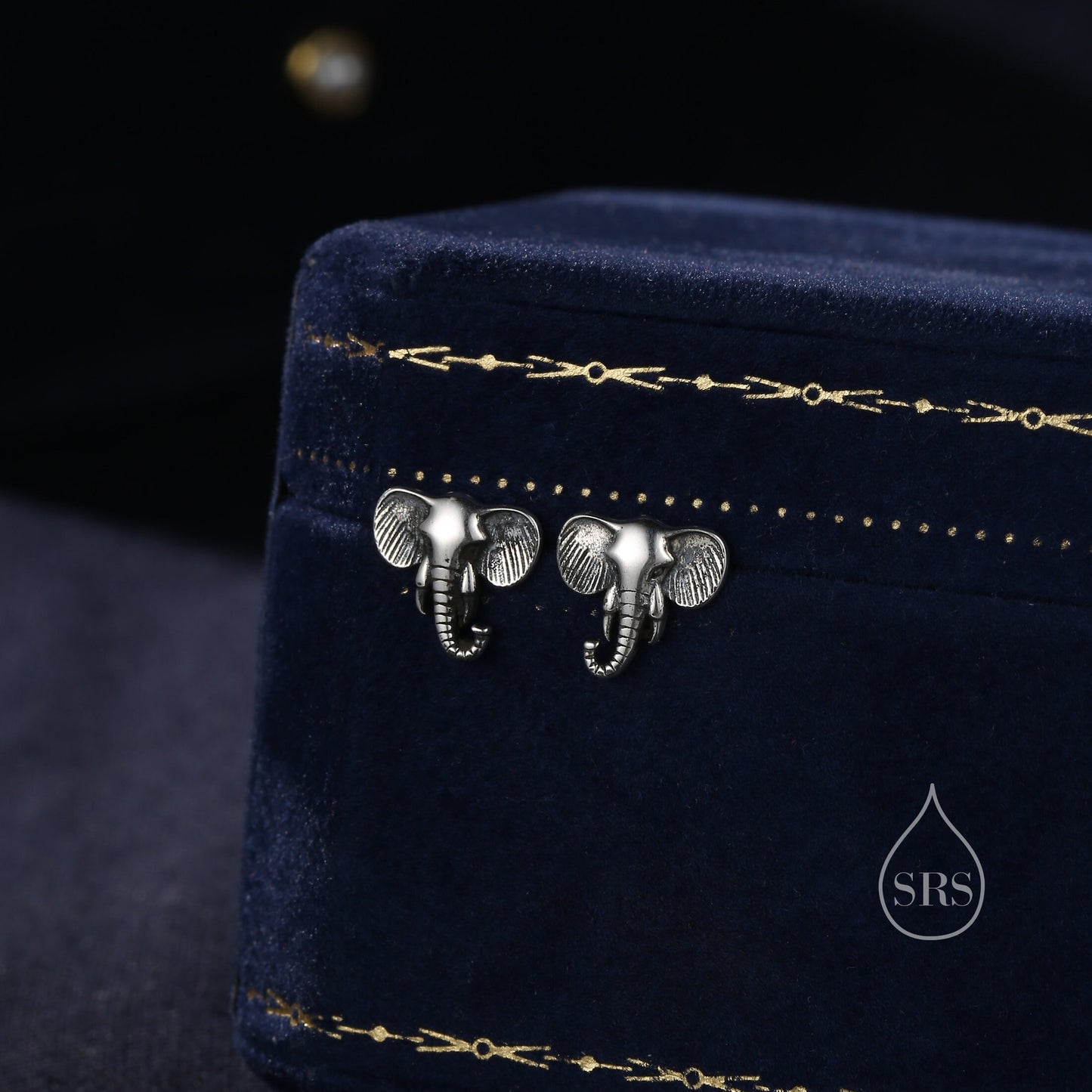 Cute Elephant Stud Earrings in Sterling Silver, Oxidised Finish, Cute Dainty Animal Stud, Elephant Earrings, Elephant Head Earrings