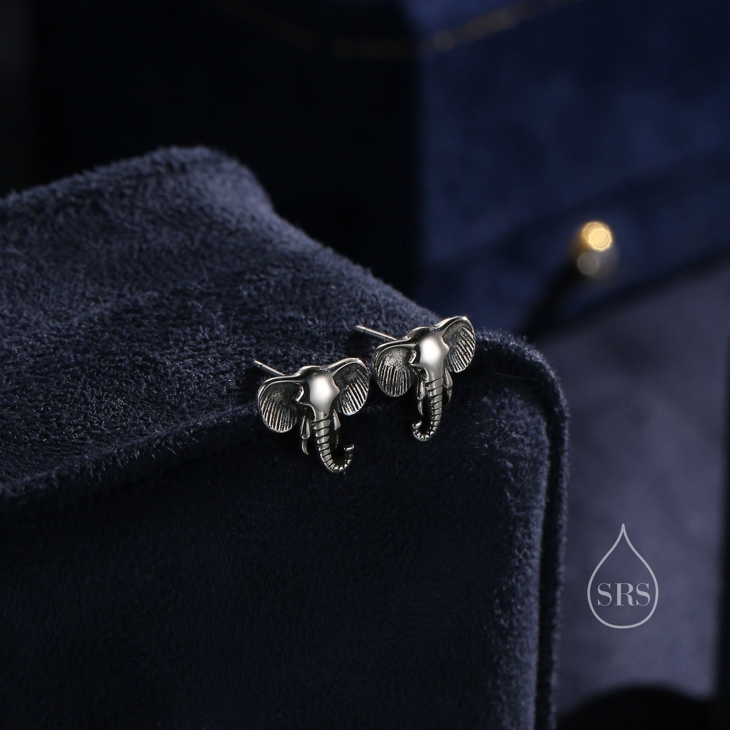 Cute Elephant Stud Earrings in Sterling Silver, Oxidised Finish, Cute Dainty Animal Stud, Elephant Earrings, Elephant Head Earrings